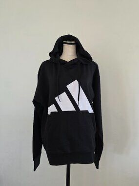 NEW Adidas Essentials Big Logo Hoodie Black/White Pullover Sweatshirt NWT Small